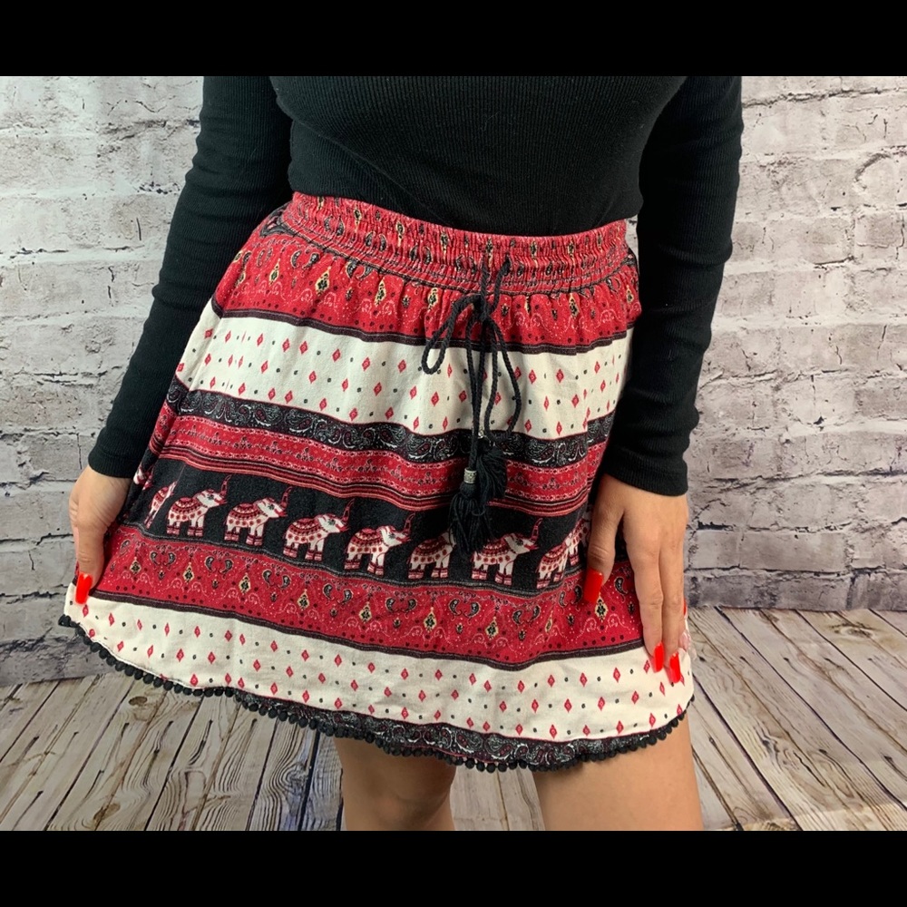 Elephant Patterned Flare Skirt